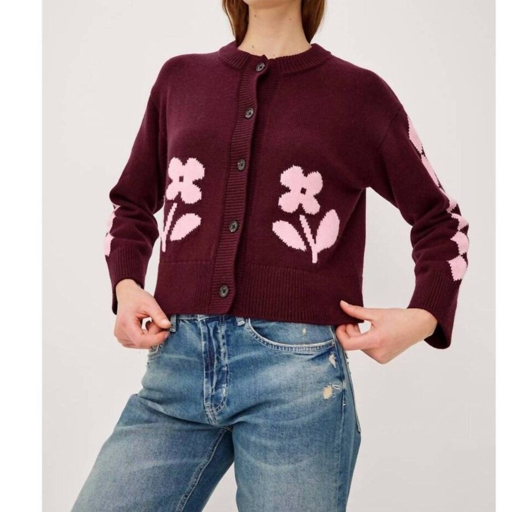 Rails Burgundy Pink Extra Fine Merino Wool Cropped Cardigan in garnet Daisy S